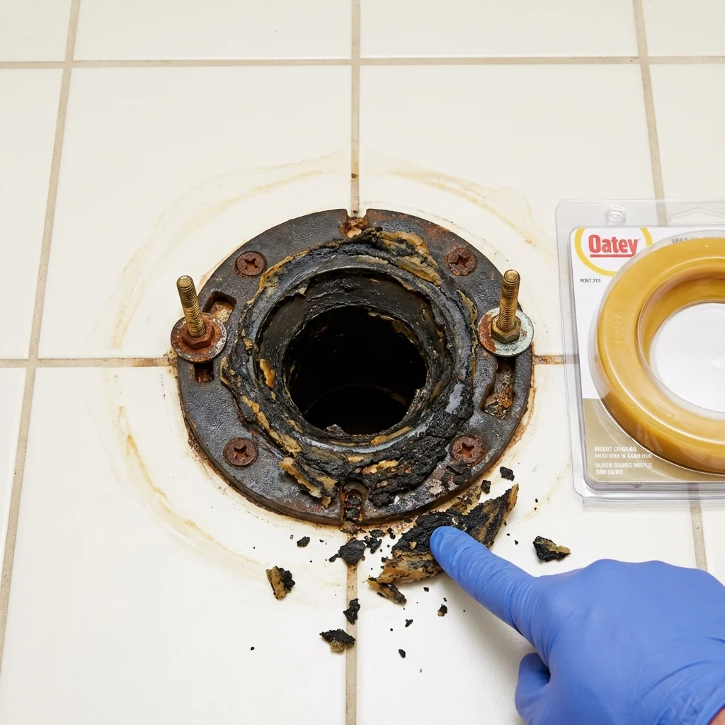 Failed wax ring showing water seepage at the base of a toilet in a Whitesburg, KY home