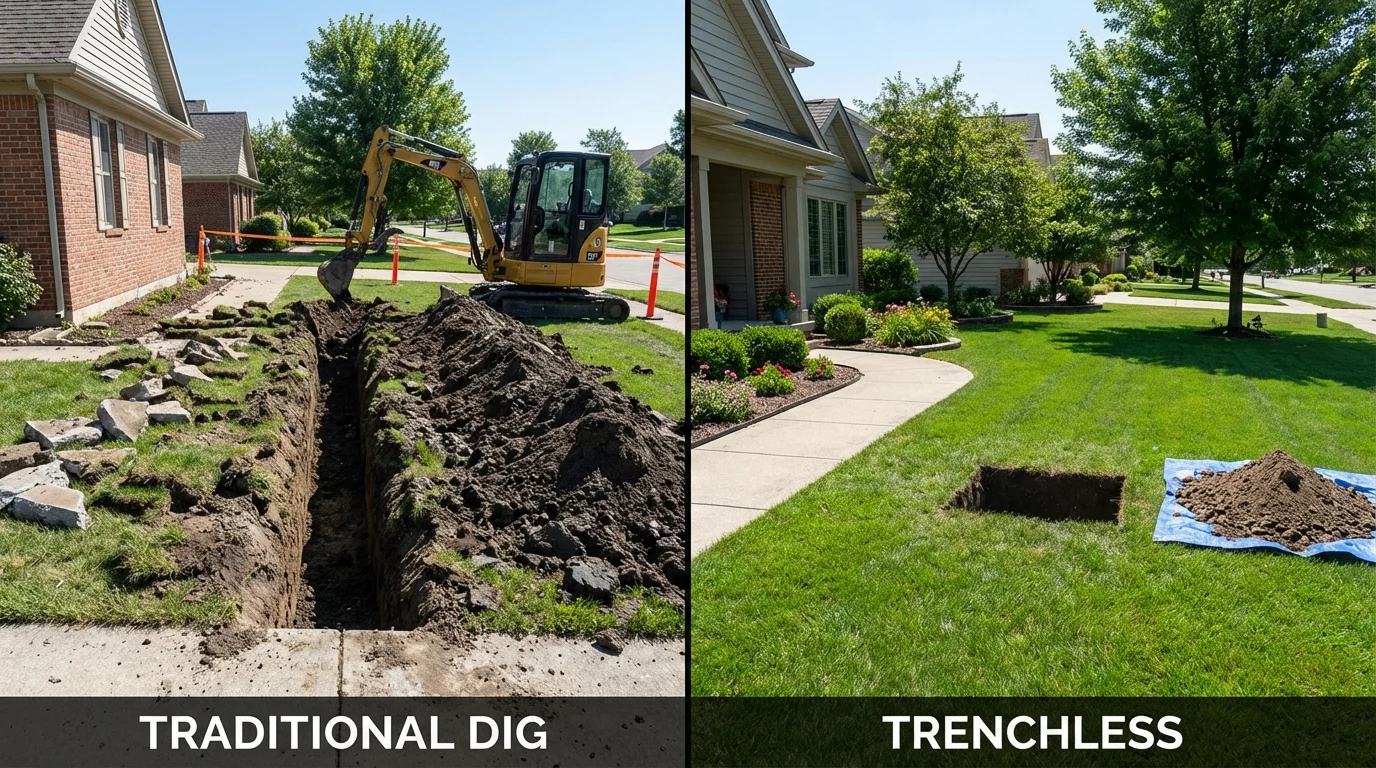 Trenchless sewer repair with minimal yard damage versus traditional excavation in Whitesburg, KY